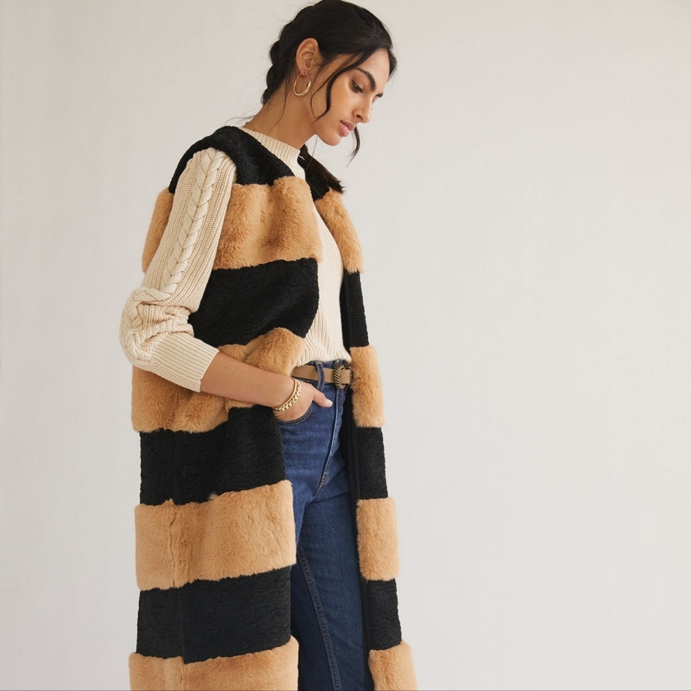 Anthropologie Striped Faux Fur Vest - Picture 4 of 4